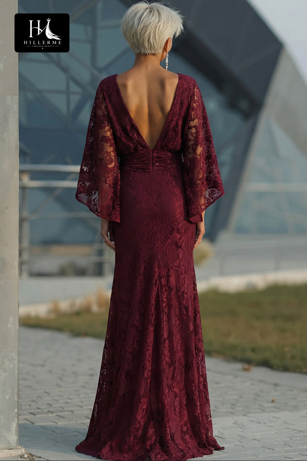Scoop-Neck Half-Sleeve Appliqué Tulle Mermaid Floor-Length Mother of the Bride Dress