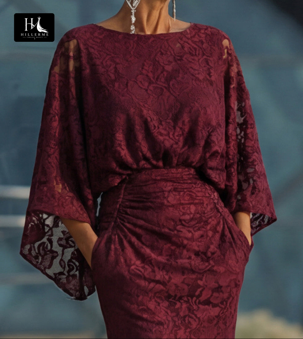 Scoop-Neck Half-Sleeve Appliqué Tulle Mermaid Floor-Length Mother of the Bride Dress
