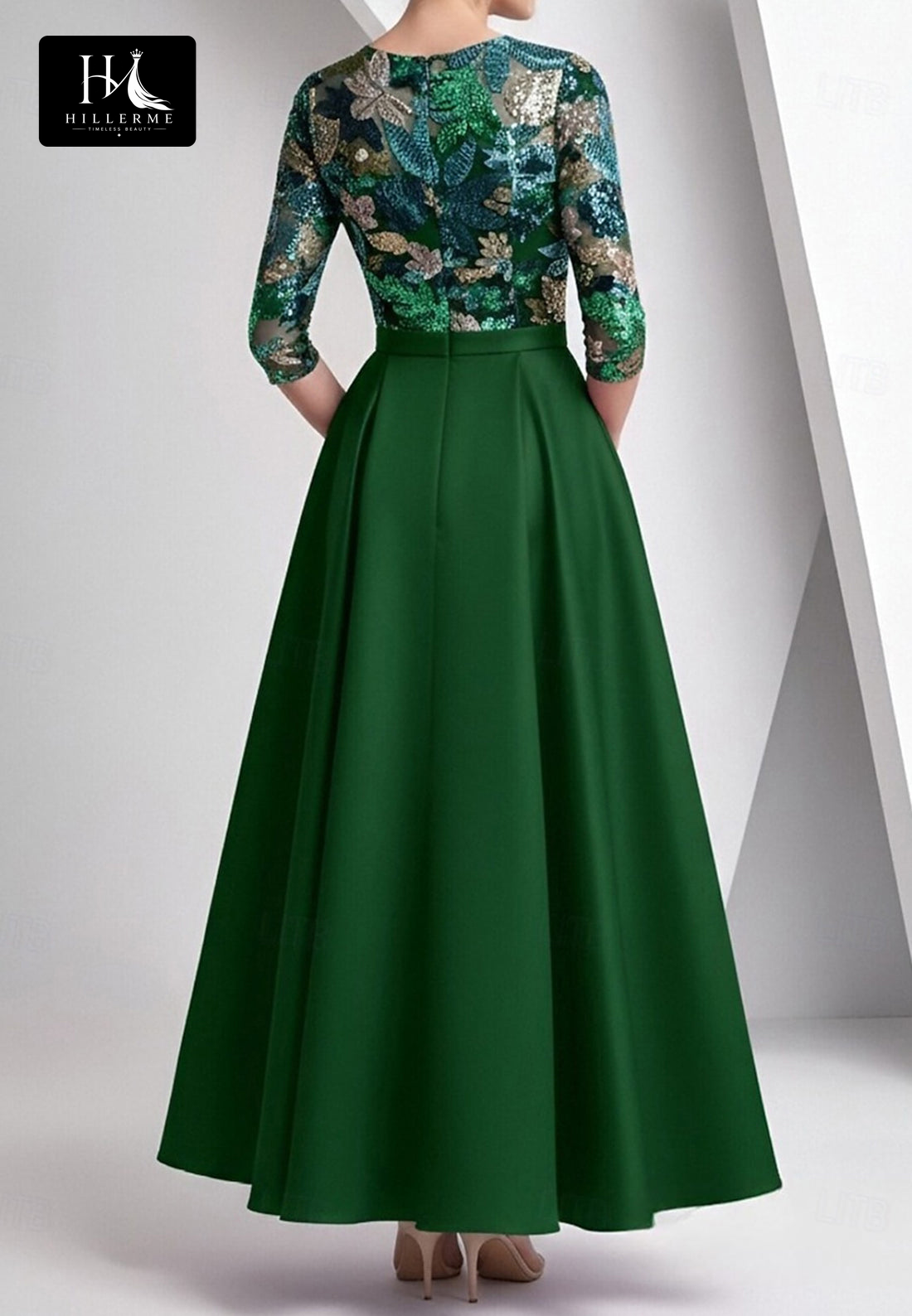 Strapless Scoop-Neck Sequined Satin & Tulle Ankle-Length A-Line Mother of the Bride Gown