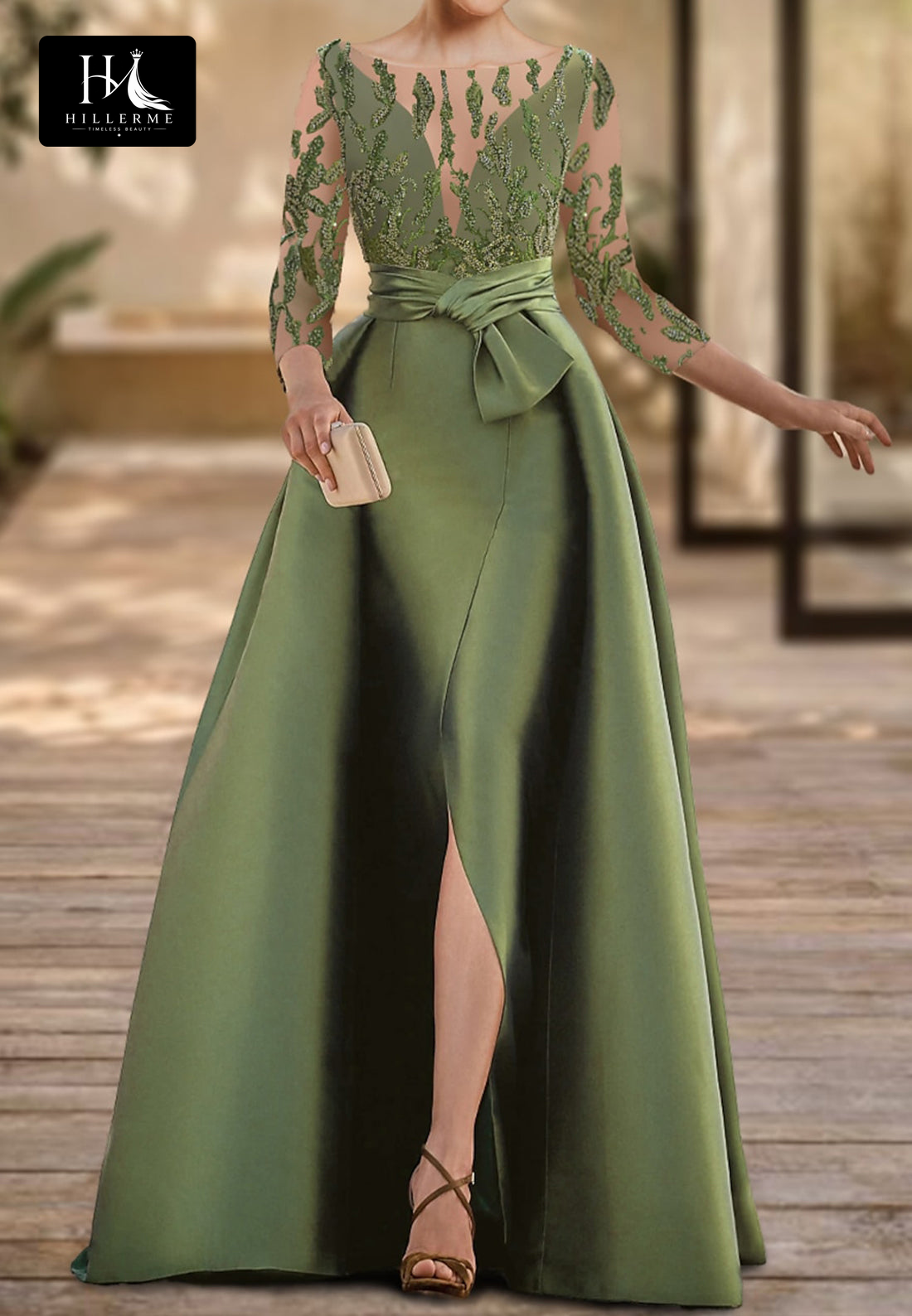 Satin & Tulle A-Line Mother of the Bride Dress with Sequined Beading and Scoop Neckline