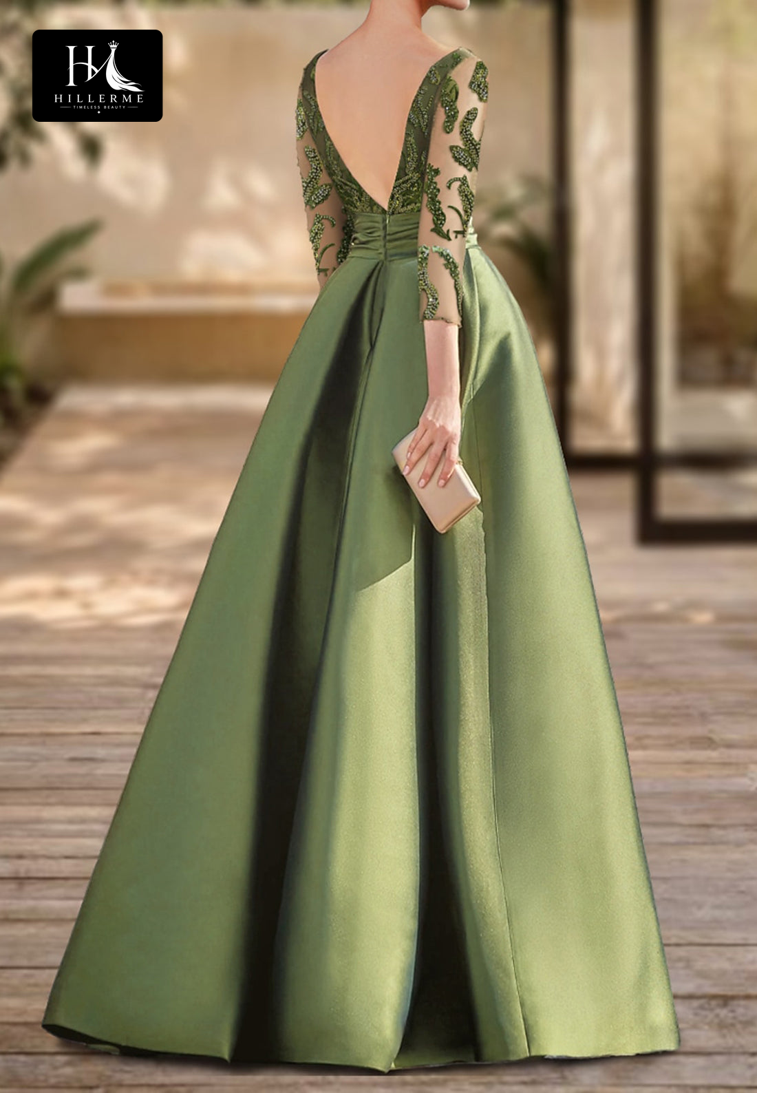 Satin & Tulle A-Line Mother of the Bride Dress with Sequined Beading and Scoop Neckline