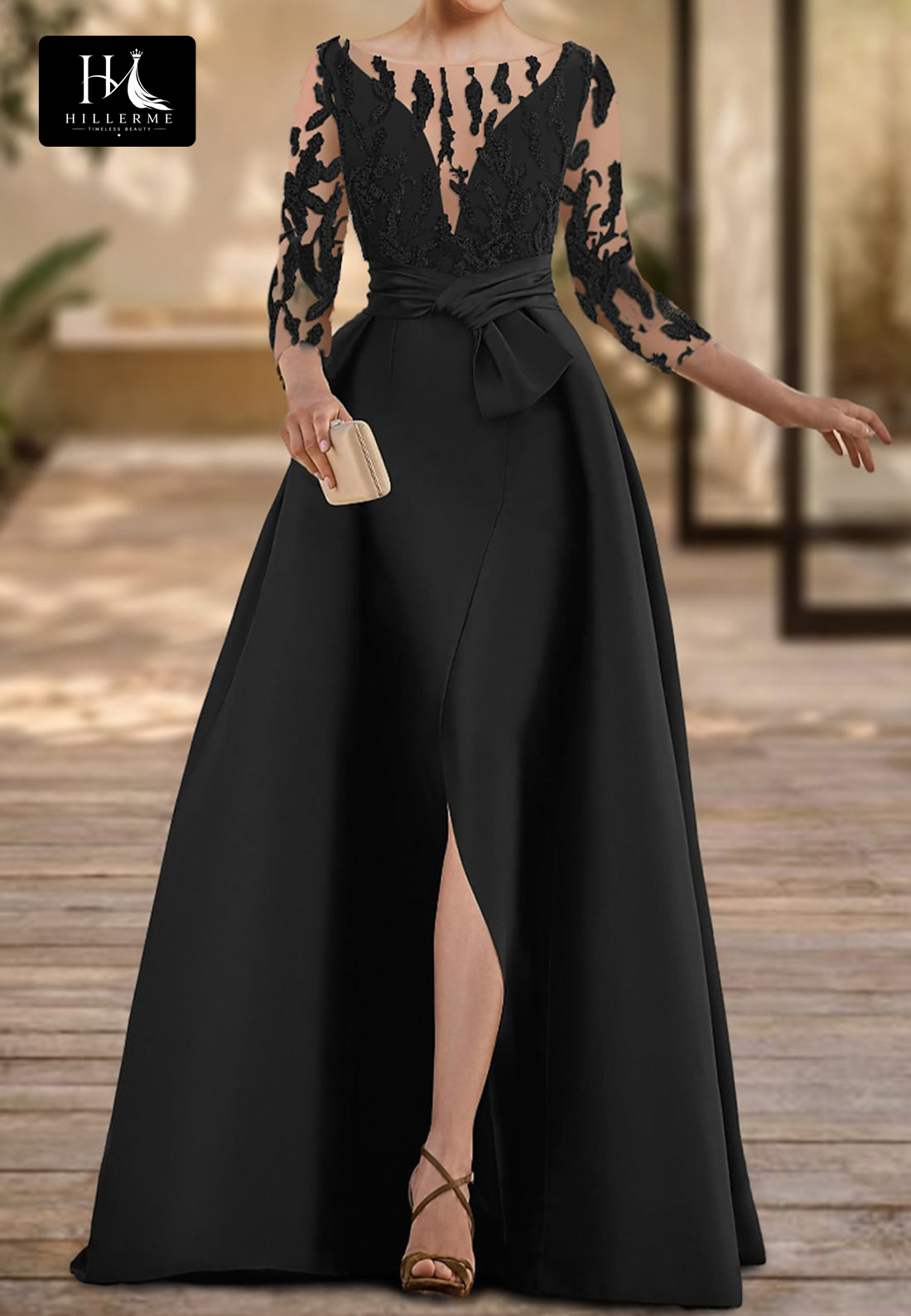 Satin & Tulle A-Line Mother of the Bride Dress with Sequined Beading and Scoop Neckline