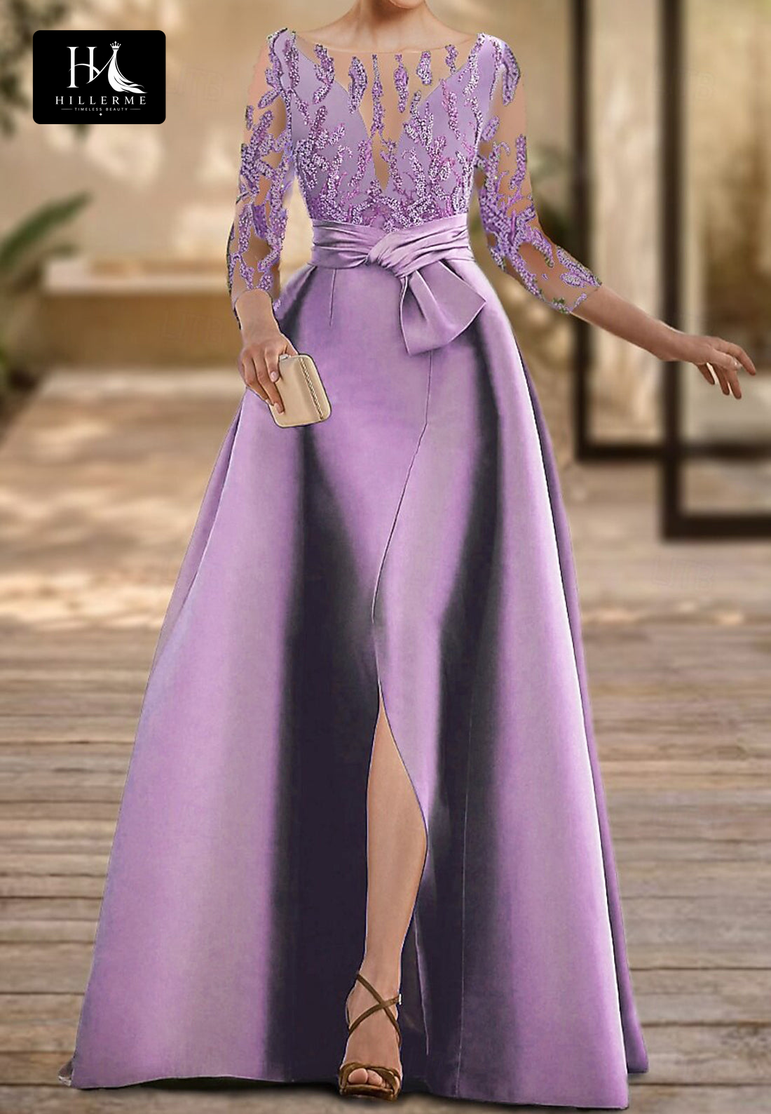 Satin & Tulle A-Line Mother of the Bride Dress with Sequined Beading and Scoop Neckline