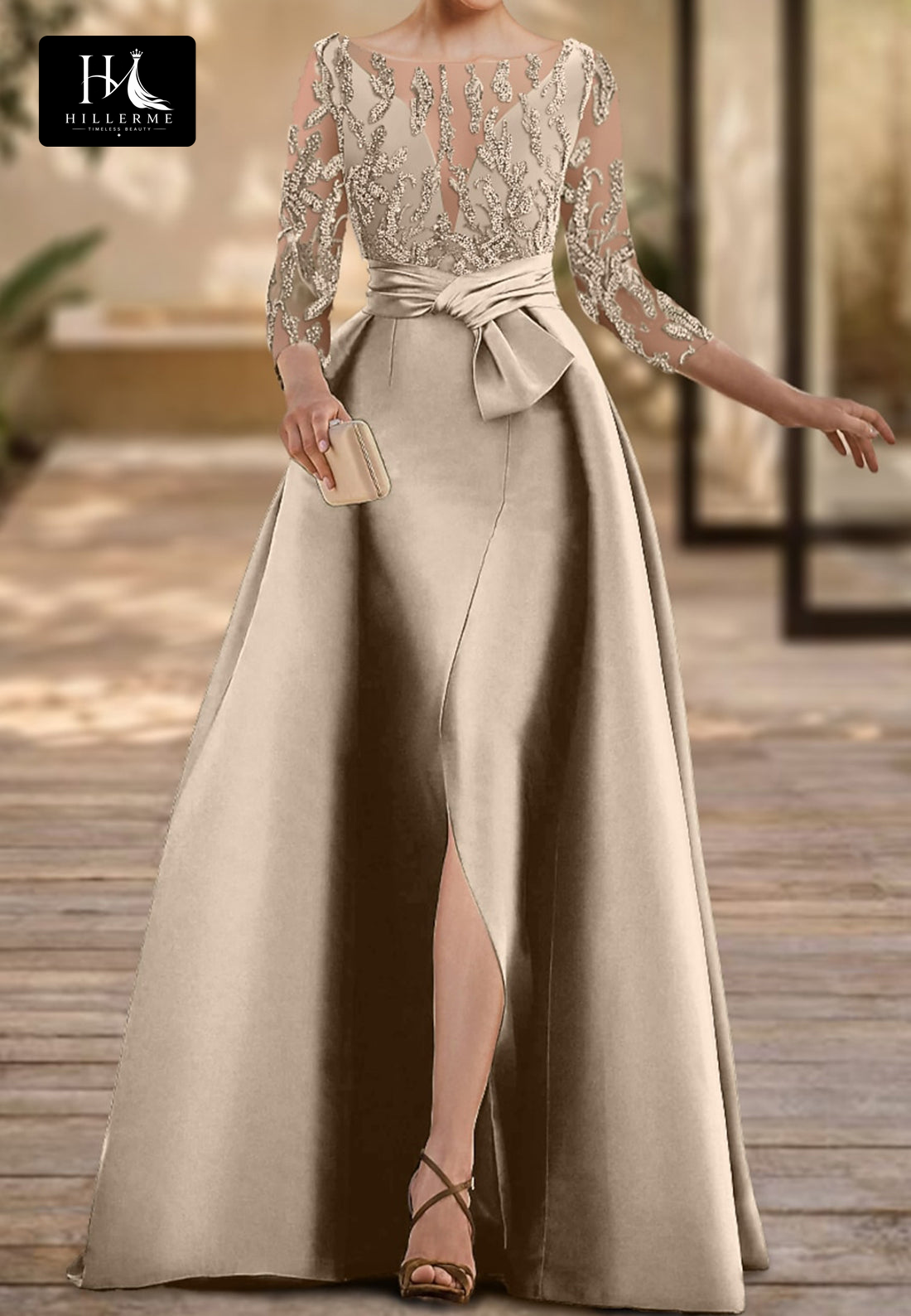 Satin & Tulle A-Line Mother of the Bride Dress with Sequined Beading and Scoop Neckline