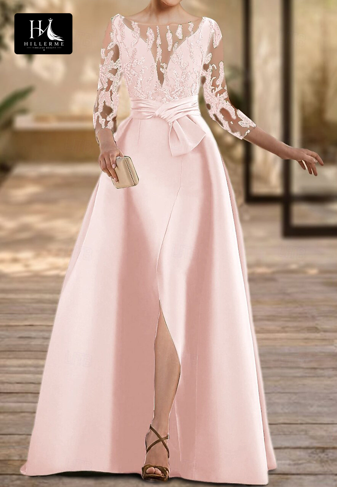 Satin & Tulle A-Line Mother of the Bride Dress with Sequined Beading and Scoop Neckline
