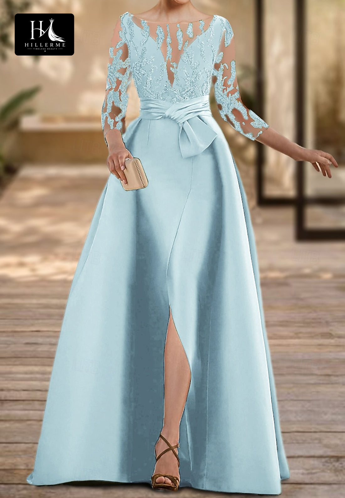 Satin & Tulle A-Line Mother of the Bride Dress with Sequined Beading and Scoop Neckline