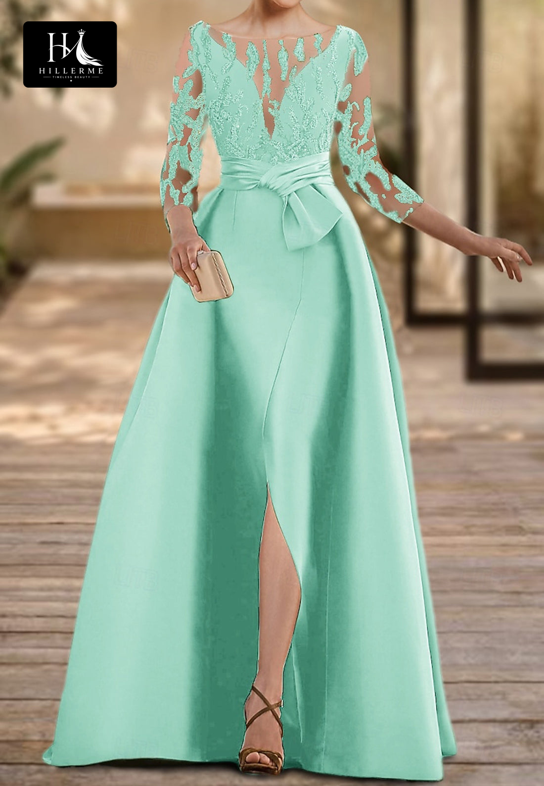 Satin & Tulle A-Line Mother of the Bride Dress with Sequined Beading and Scoop Neckline