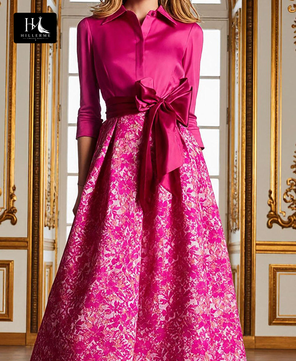 Strapless Half-Sleeve Floor-Length Print Satin A-Line Mother of the Bride Dress with Side Slit