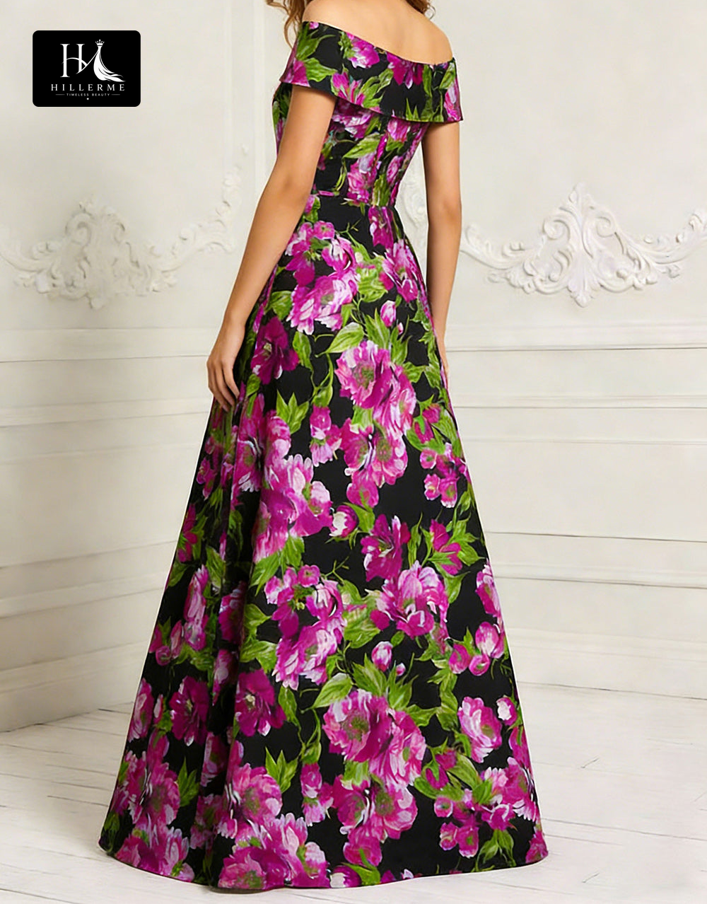 Sleeveless Bateau-Neck Floor-Length A-Line Print Satin Mother of the Bride Dress