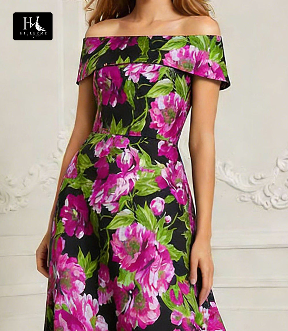 Sleeveless Bateau-Neck Floor-Length A-Line Print Satin Mother of the Bride Dress