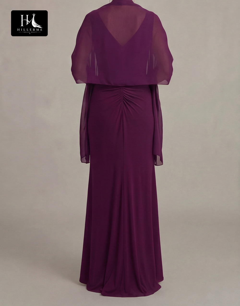 Fitted Floor-Length Chiffon Mother of the Bride Dress with V-Neck and Overlay