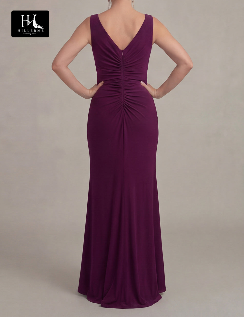 Fitted Floor-Length Chiffon Mother of the Bride Dress with V-Neck and Overlay