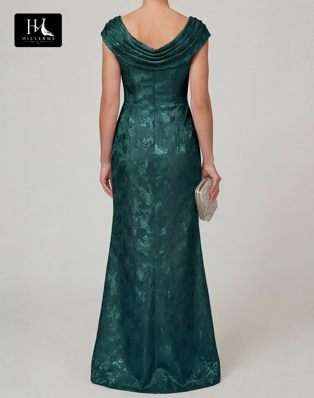 Floor-Length Mermaid Mother of the Bride Dress with Scoop Neckline and Side Slit in Jacquard Satin