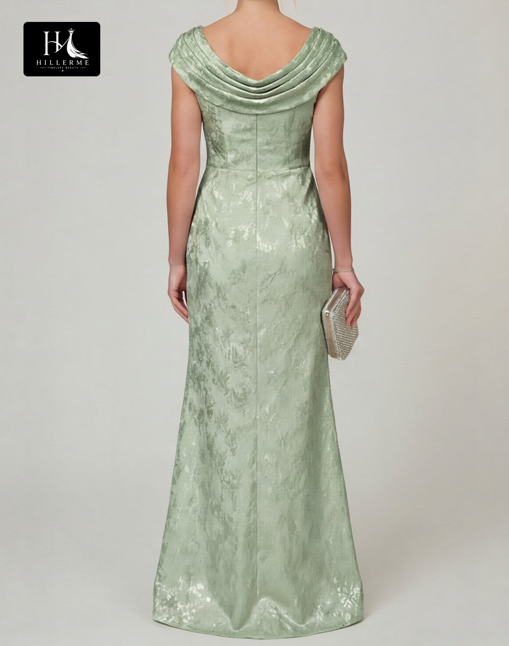 Floor-Length Mermaid Mother of the Bride Dress with Scoop Neckline and Side Slit in Jacquard Satin
