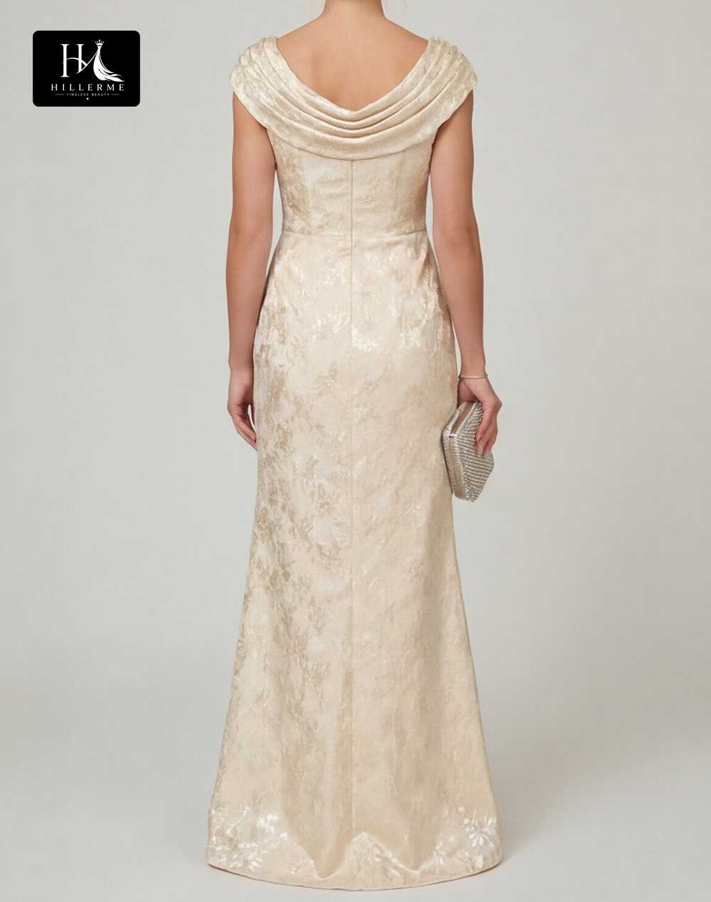 Floor-Length Mermaid Mother of the Bride Dress with Scoop Neckline and Side Slit in Jacquard Satin