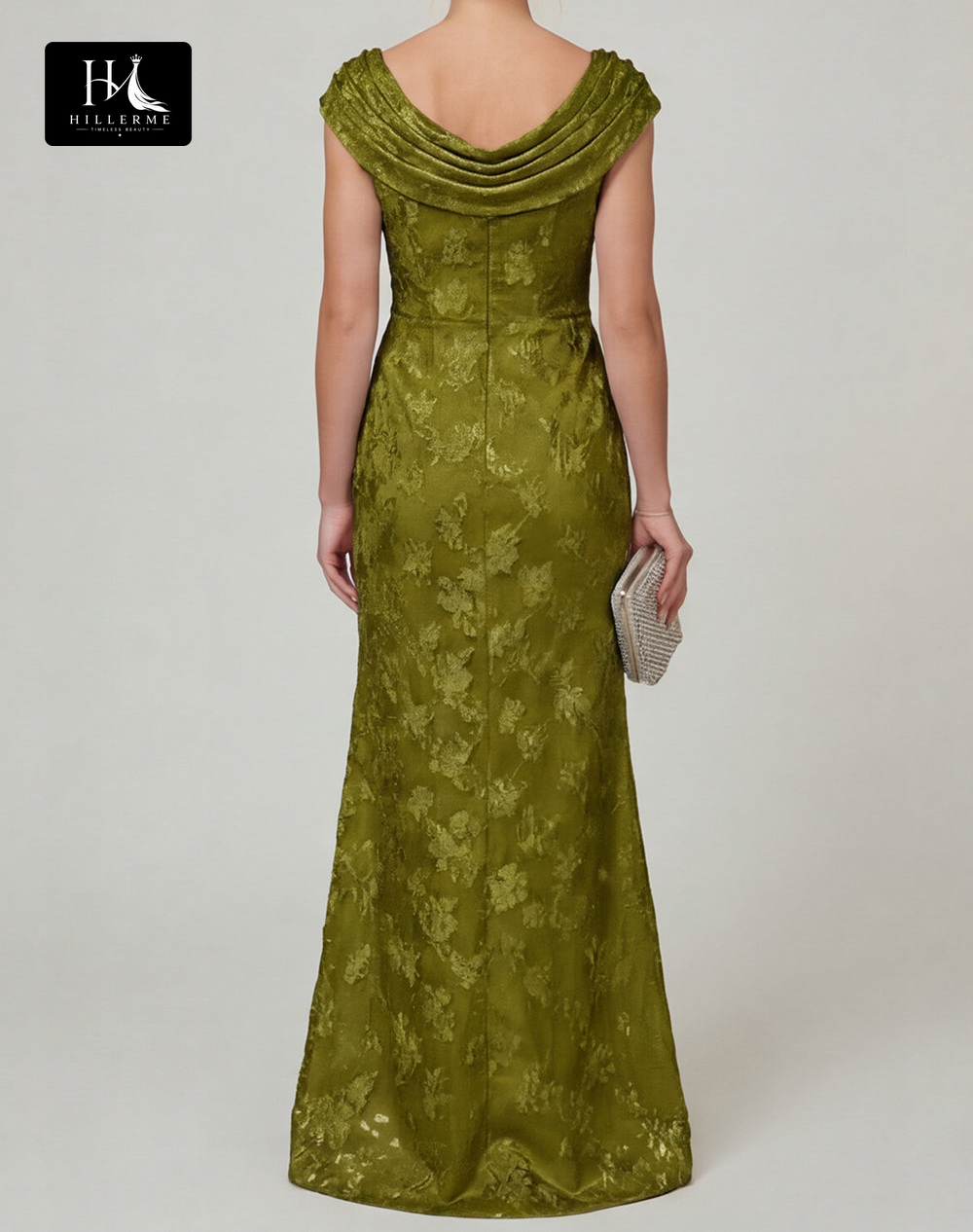 Floor-Length Mermaid Mother of the Bride Dress with Scoop Neckline and Side Slit in Jacquard Satin
