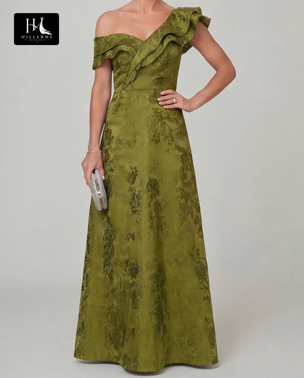 Sleeveless A-Line Mother of the Bride Dress with Asymmetrical Neckline and Jacquard Satin Fabric