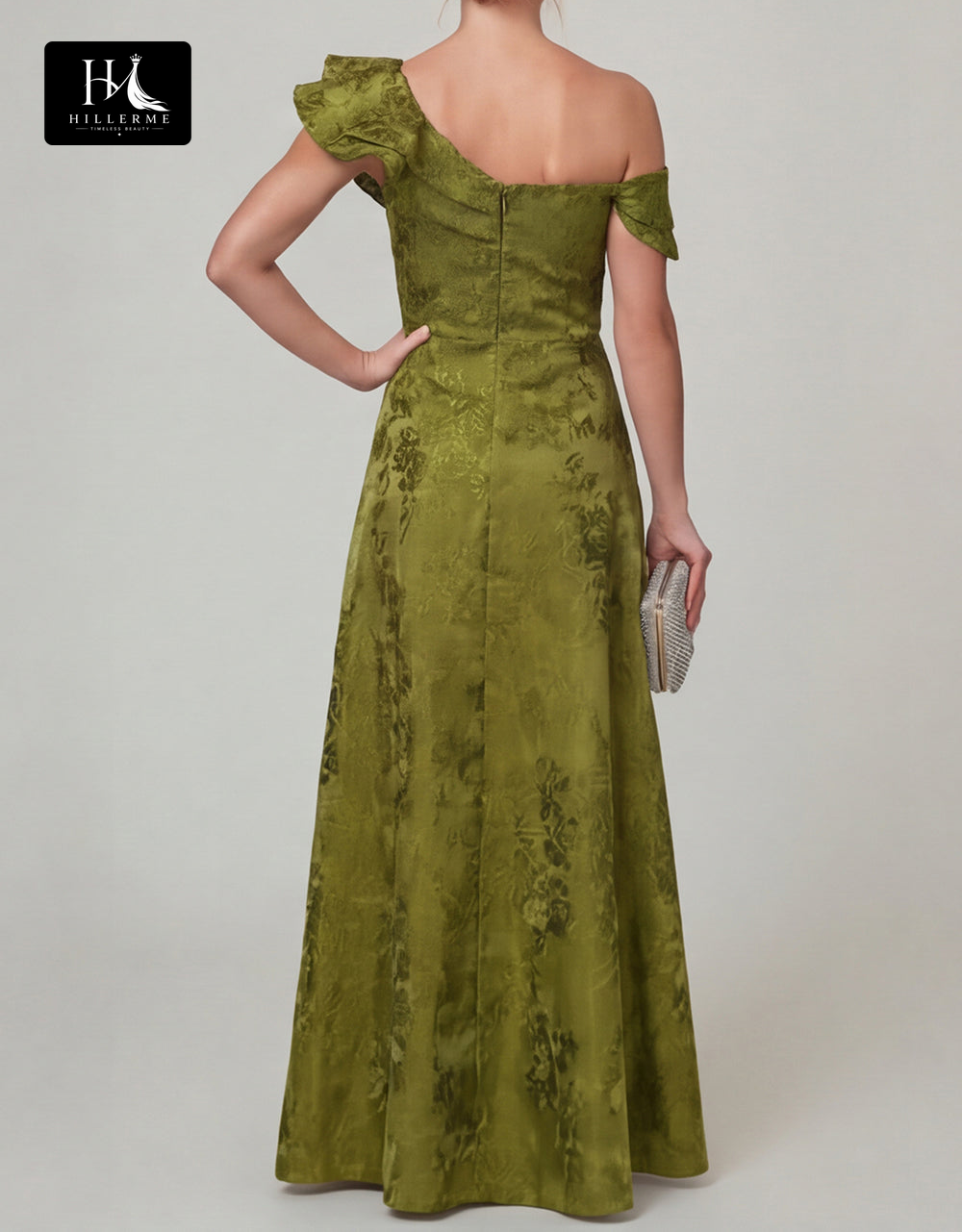 Sleeveless A-Line Mother of the Bride Dress with Asymmetrical Neckline and Jacquard Satin Fabric