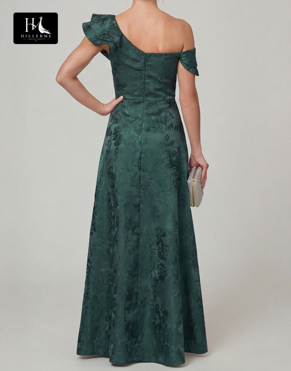 Sleeveless A-Line Mother of the Bride Dress with Asymmetrical Neckline and Jacquard Satin Fabric