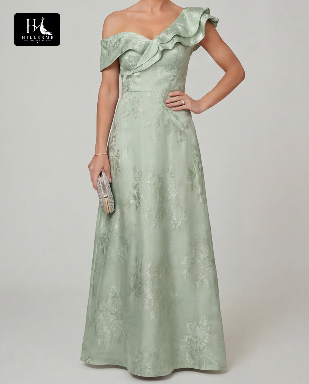 Sleeveless A-Line Mother of the Bride Dress with Asymmetrical Neckline and Jacquard Satin Fabric