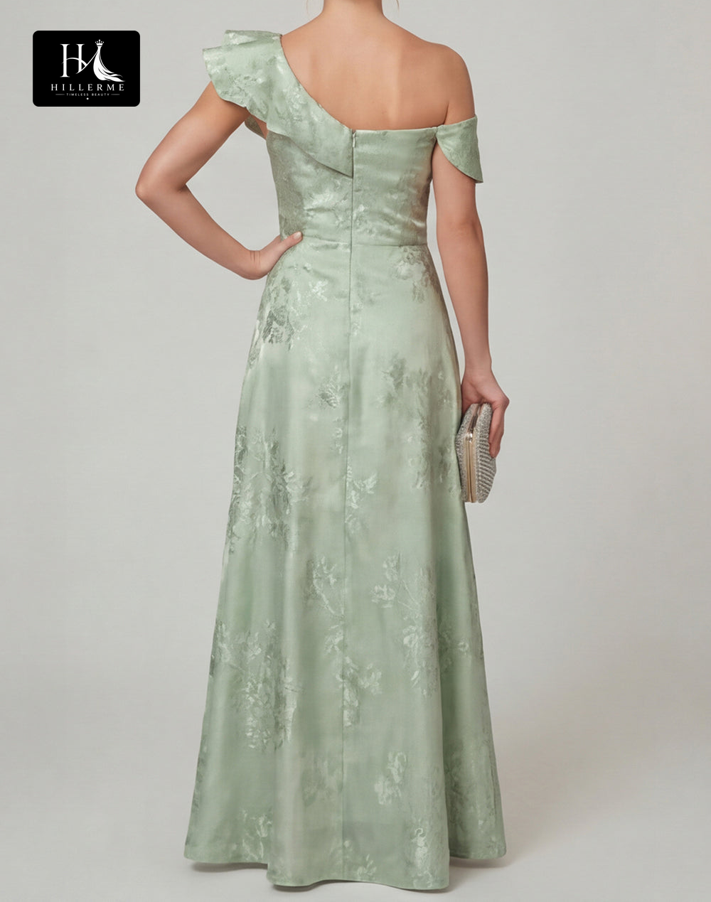 Sleeveless A-Line Mother of the Bride Dress with Asymmetrical Neckline and Jacquard Satin Fabric