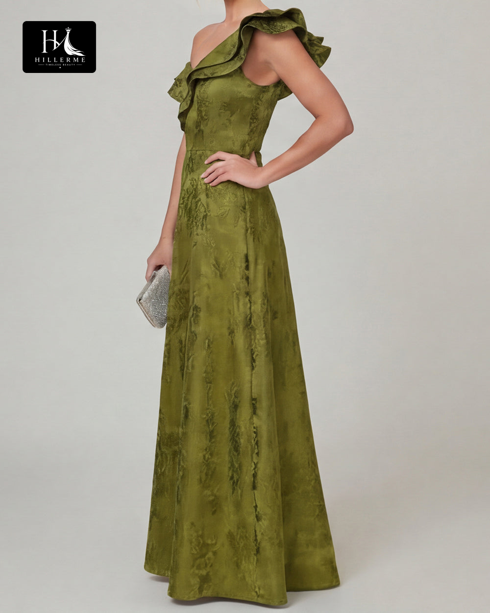 Sleeveless A-Line Mother of the Bride Dress with Asymmetrical Neckline and Jacquard Satin Fabric