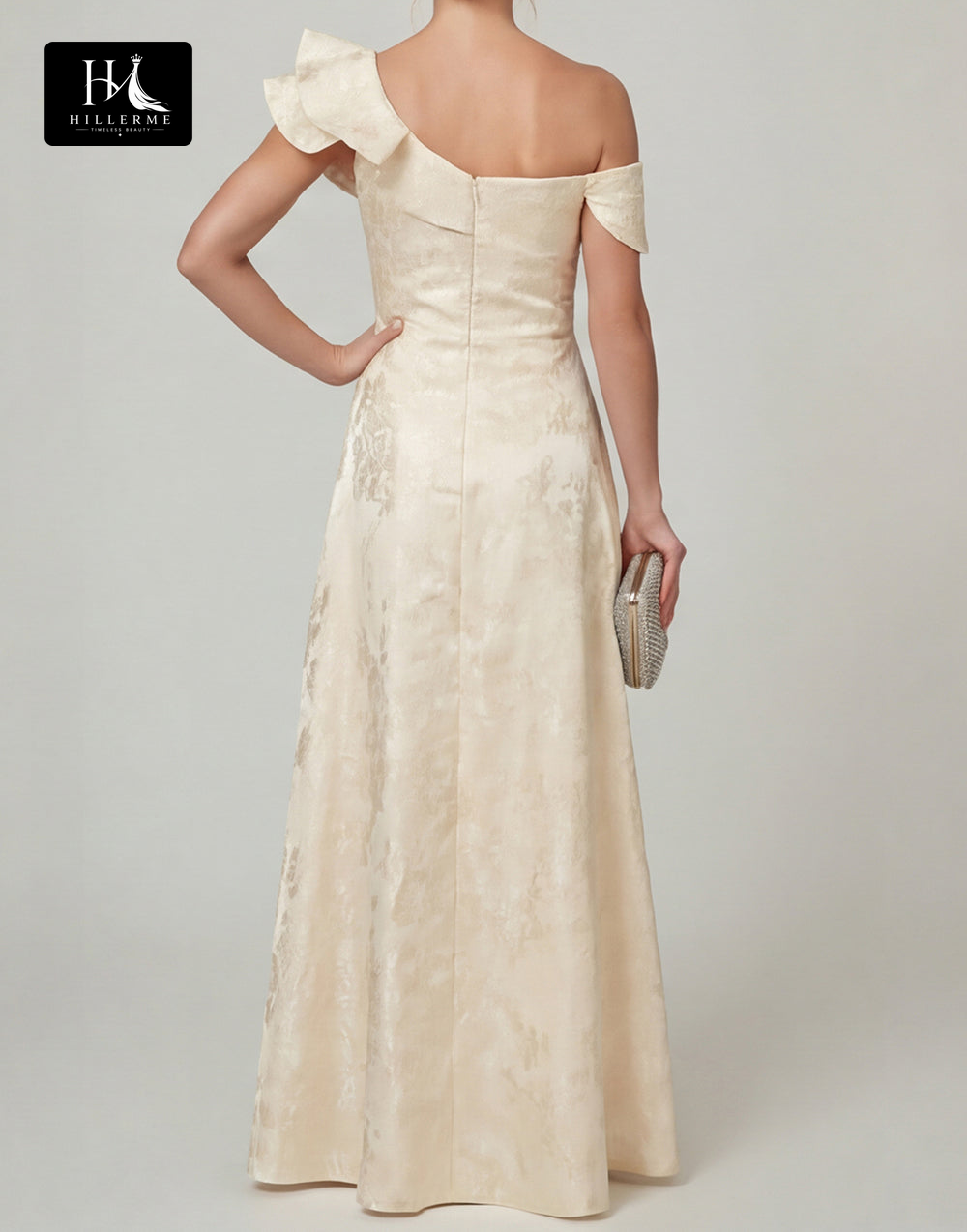 Sleeveless A-Line Mother of the Bride Dress with Asymmetrical Neckline and Jacquard Satin Fabric
