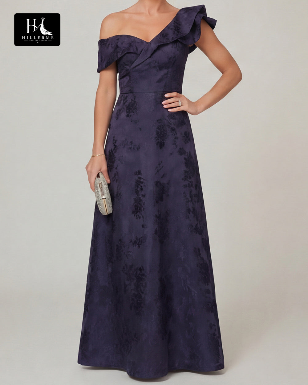 Sleeveless A-Line Mother of the Bride Dress with Asymmetrical Neckline and Jacquard Satin Fabric