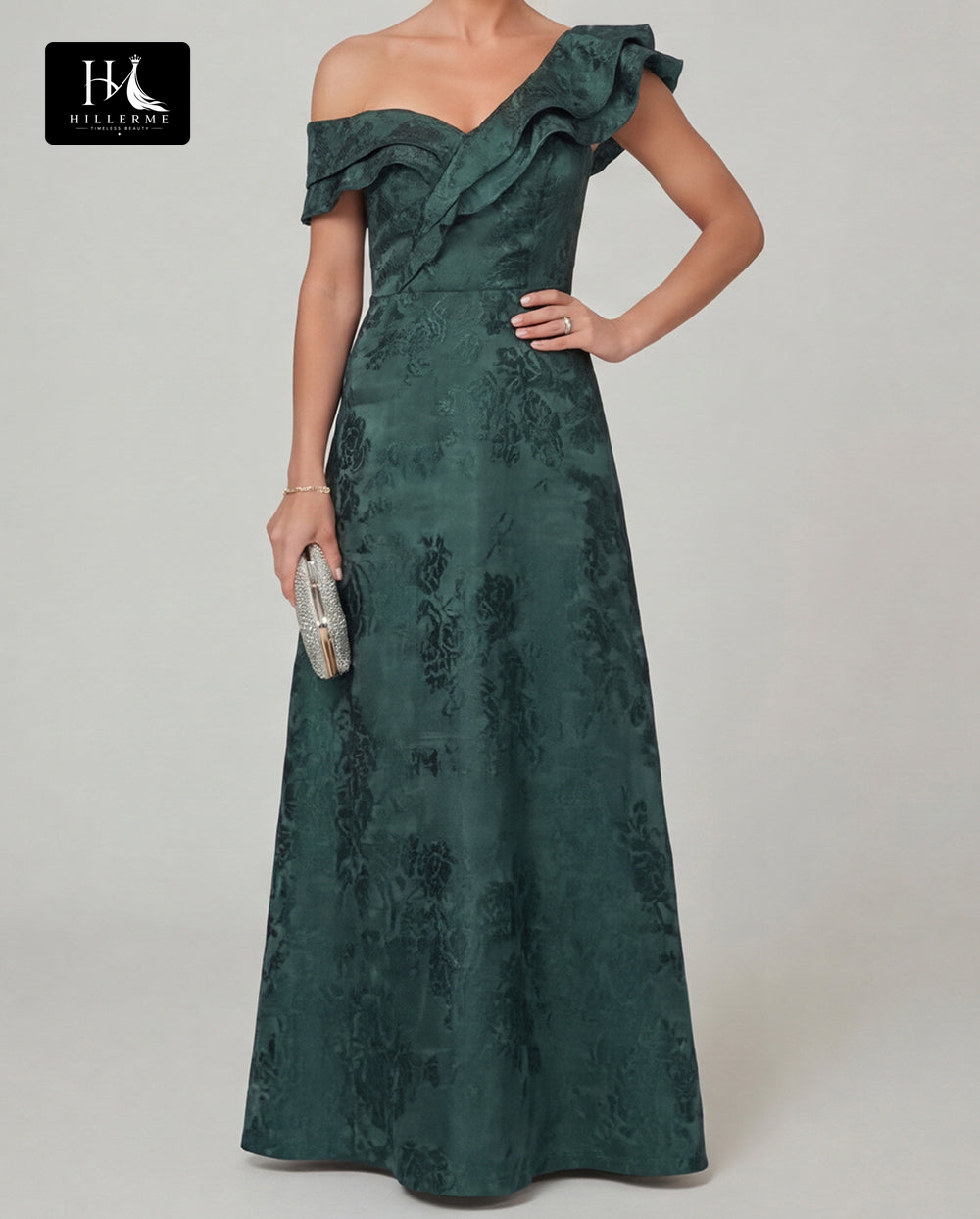 Sleeveless A-Line Mother of the Bride Dress with Asymmetrical Neckline and Jacquard Satin Fabric