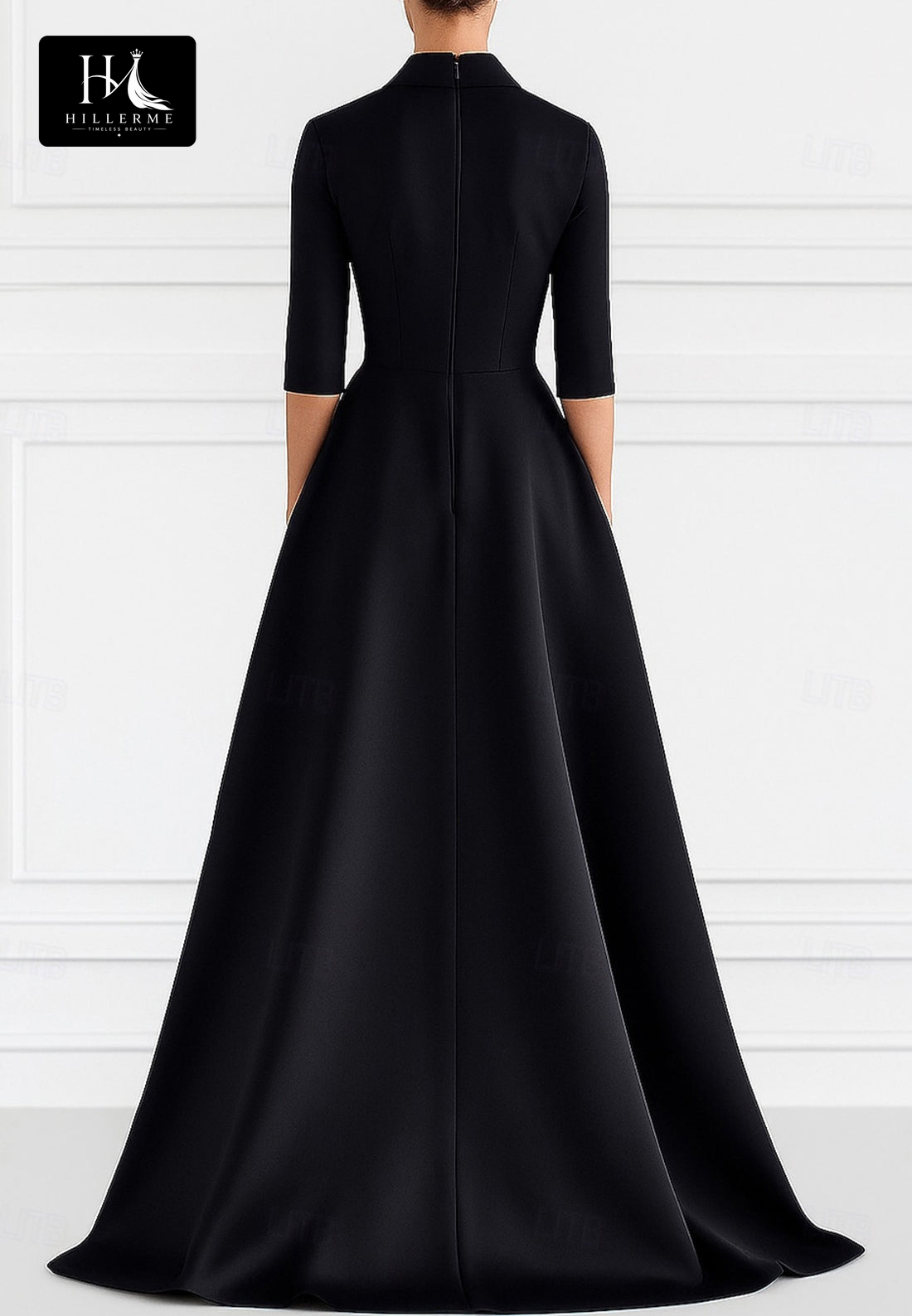 Strapless Half-Sleeve Floor-Length Satin Gown with Sequined Appliqués and High Slit for Mother of the Bride