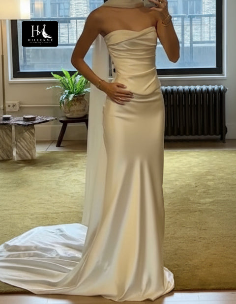 Sleeveless Mermaid Wedding Dress with Sweetheart Neckline, Off-Shoulder Detailing, and Satin Pleated Bodice