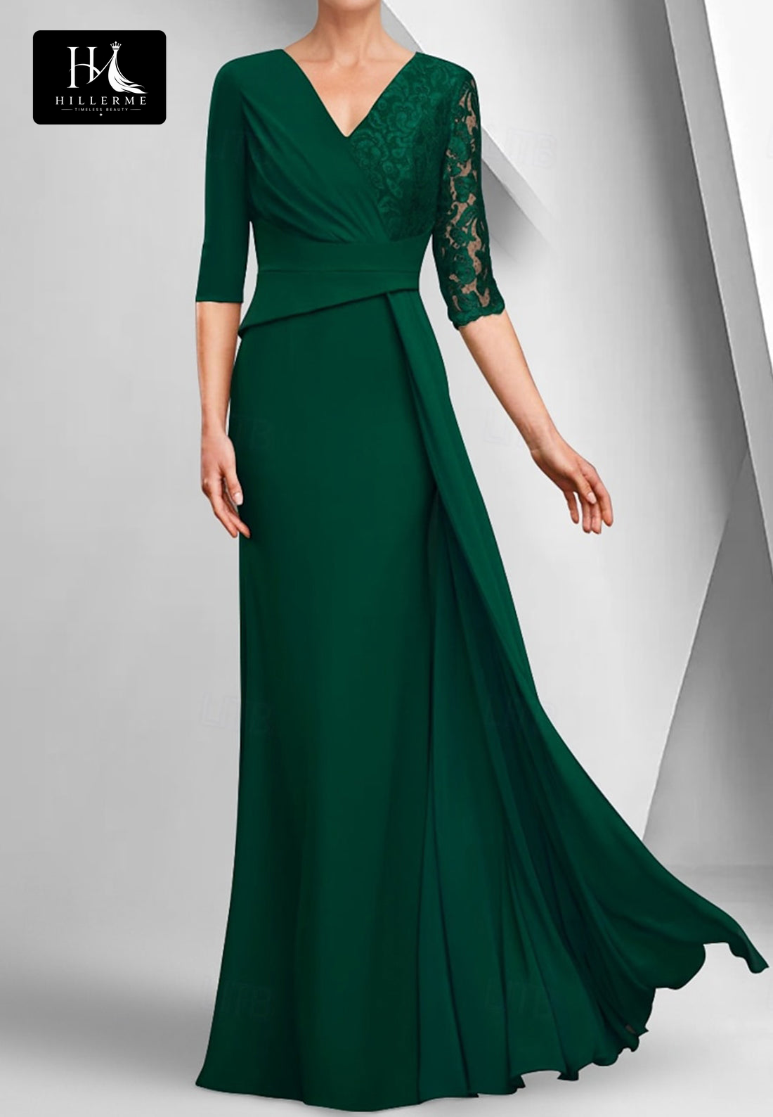 Strapless V-Neck Mermaid Mother of the Bride Gown with Appliqué and Pleated Chiffon