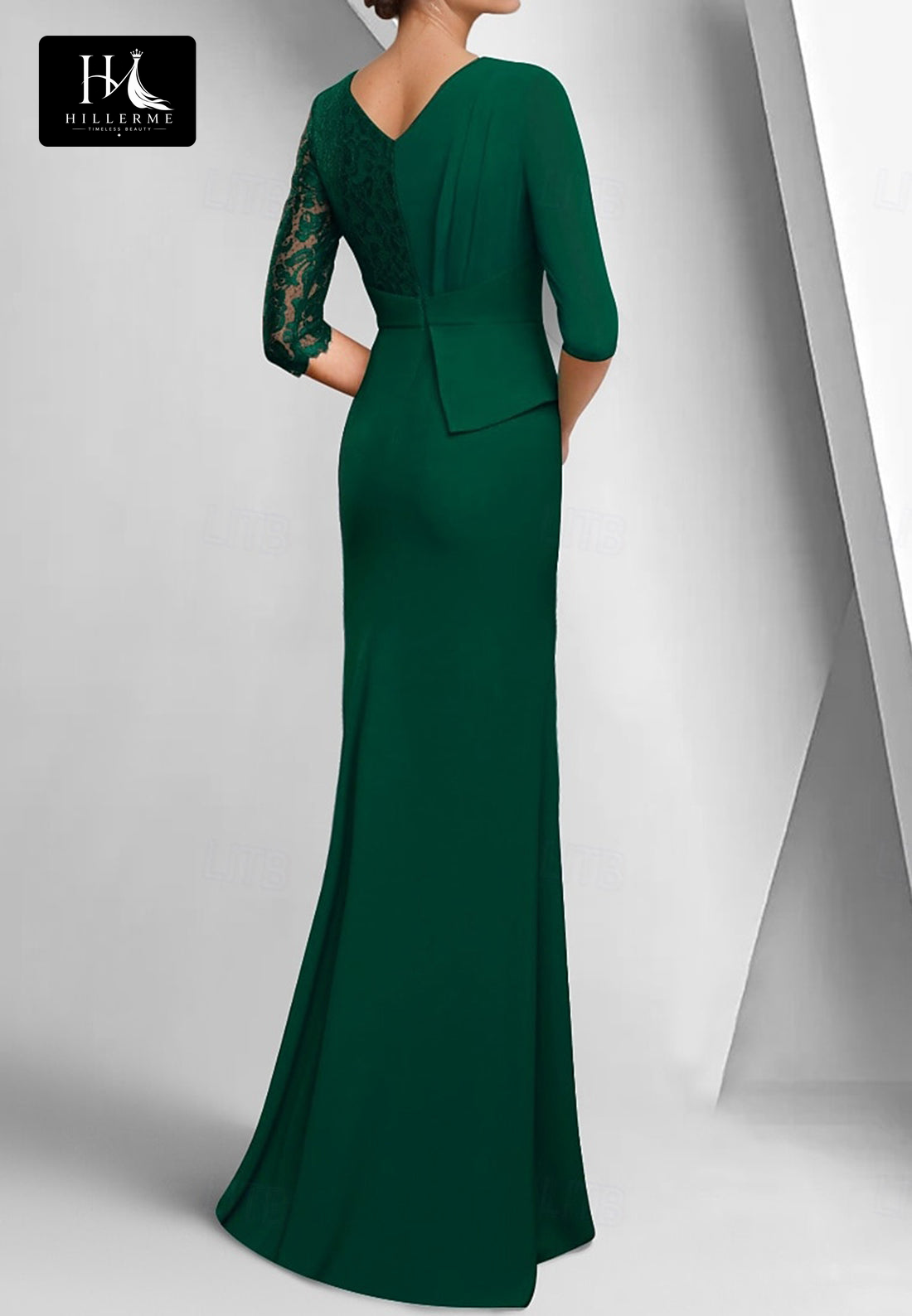 Strapless V-Neck Mermaid Mother of the Bride Gown with Appliqué and Pleated Chiffon
