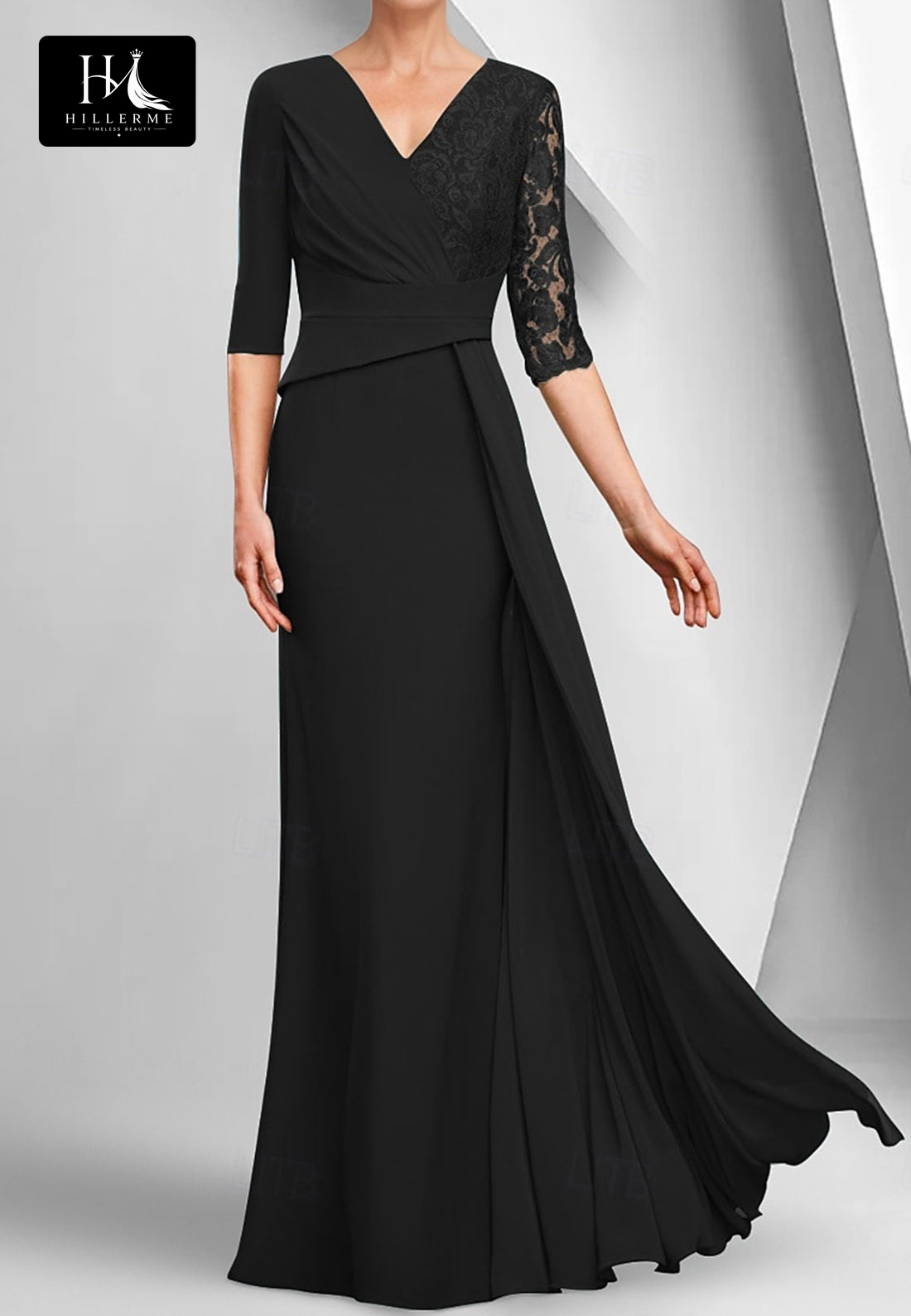 Strapless V-Neck Mermaid Mother of the Bride Gown with Appliqué and Pleated Chiffon