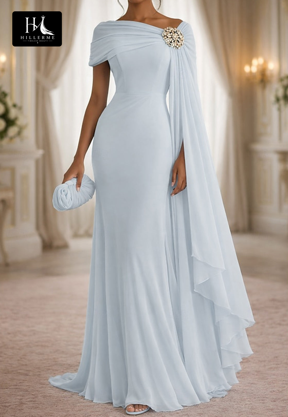 Asymmetrical-Neck Sleeveless Beaded Chiffon Pleated Mermaid Mother of the Bride Dress