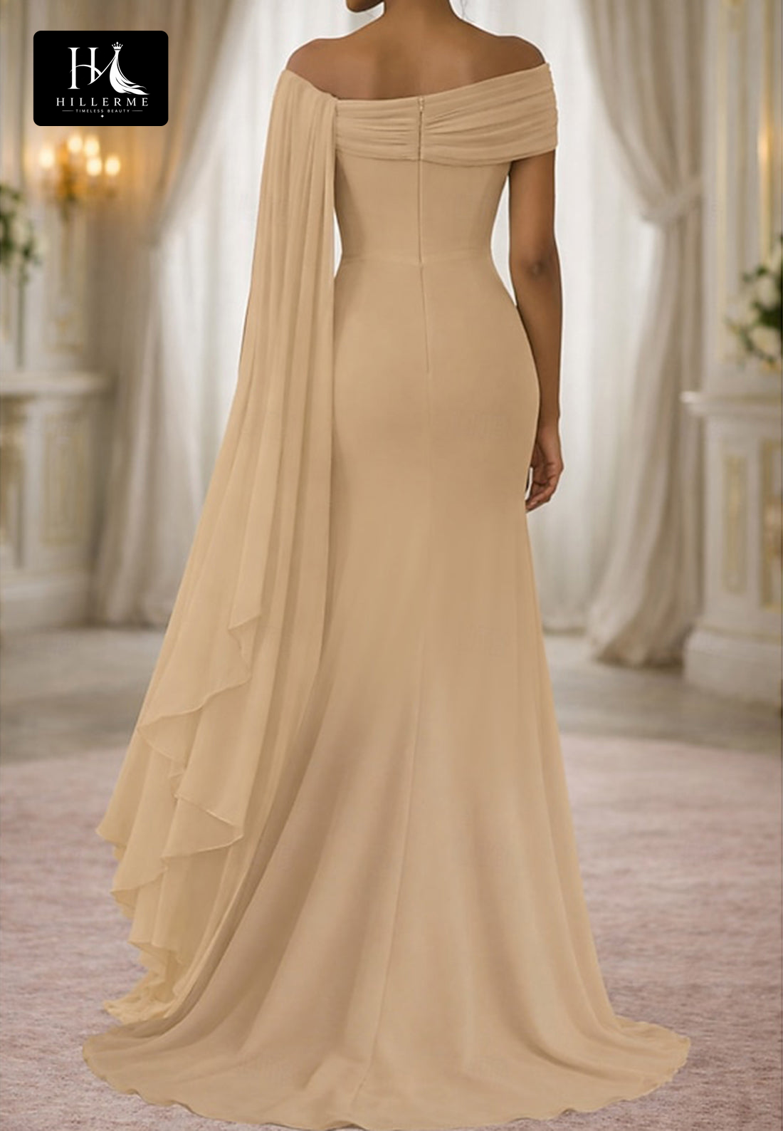 Asymmetrical-Neck Sleeveless Beaded Chiffon Pleated Mermaid Mother of the Bride Dress