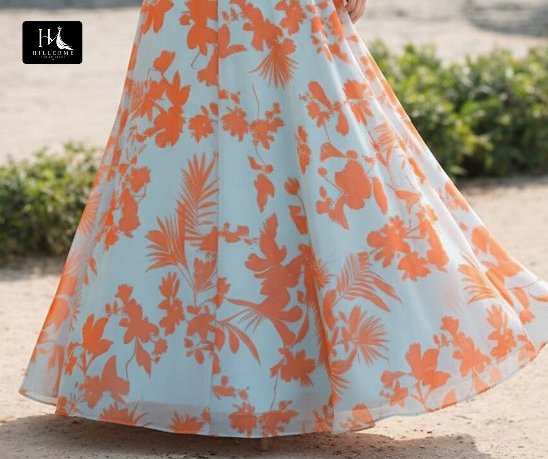 V-Neck 3/4-Sleeve Floral-Embellished Chiffon Pleated A-Line Mother of the Bride Dress