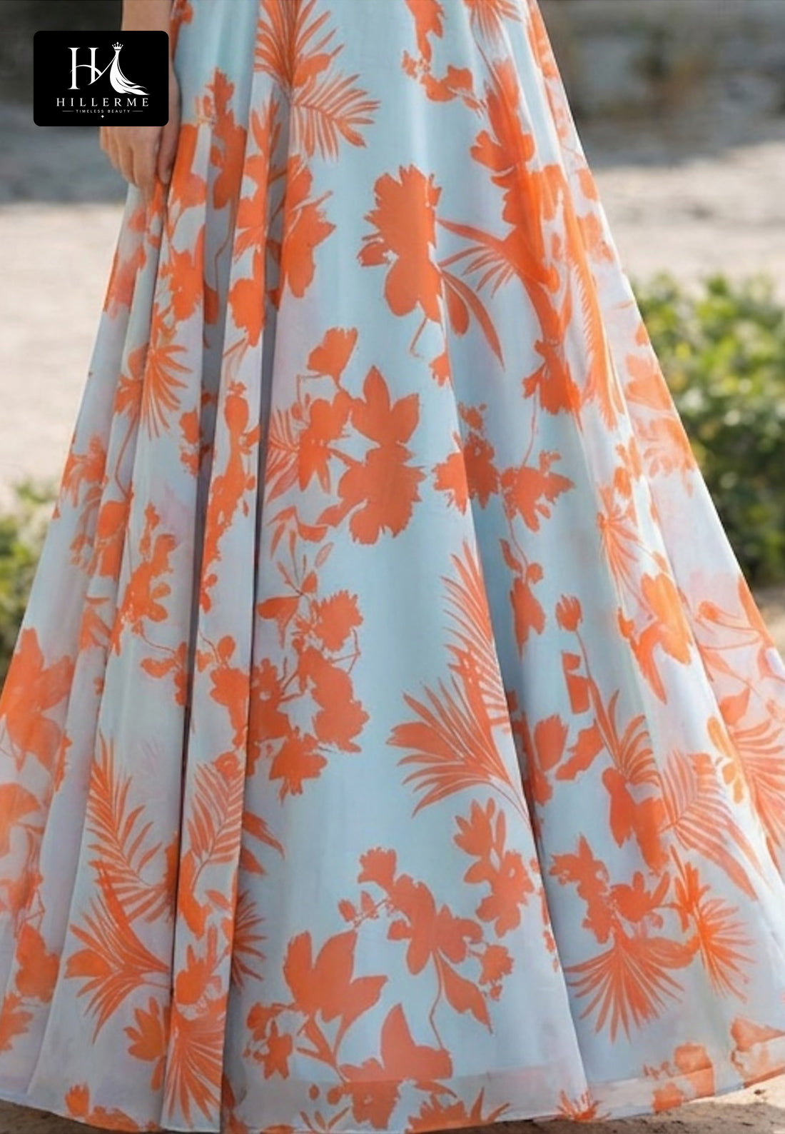 V-Neck 3/4-Sleeve Floral-Embellished Chiffon Pleated A-Line Mother of the Bride Dress