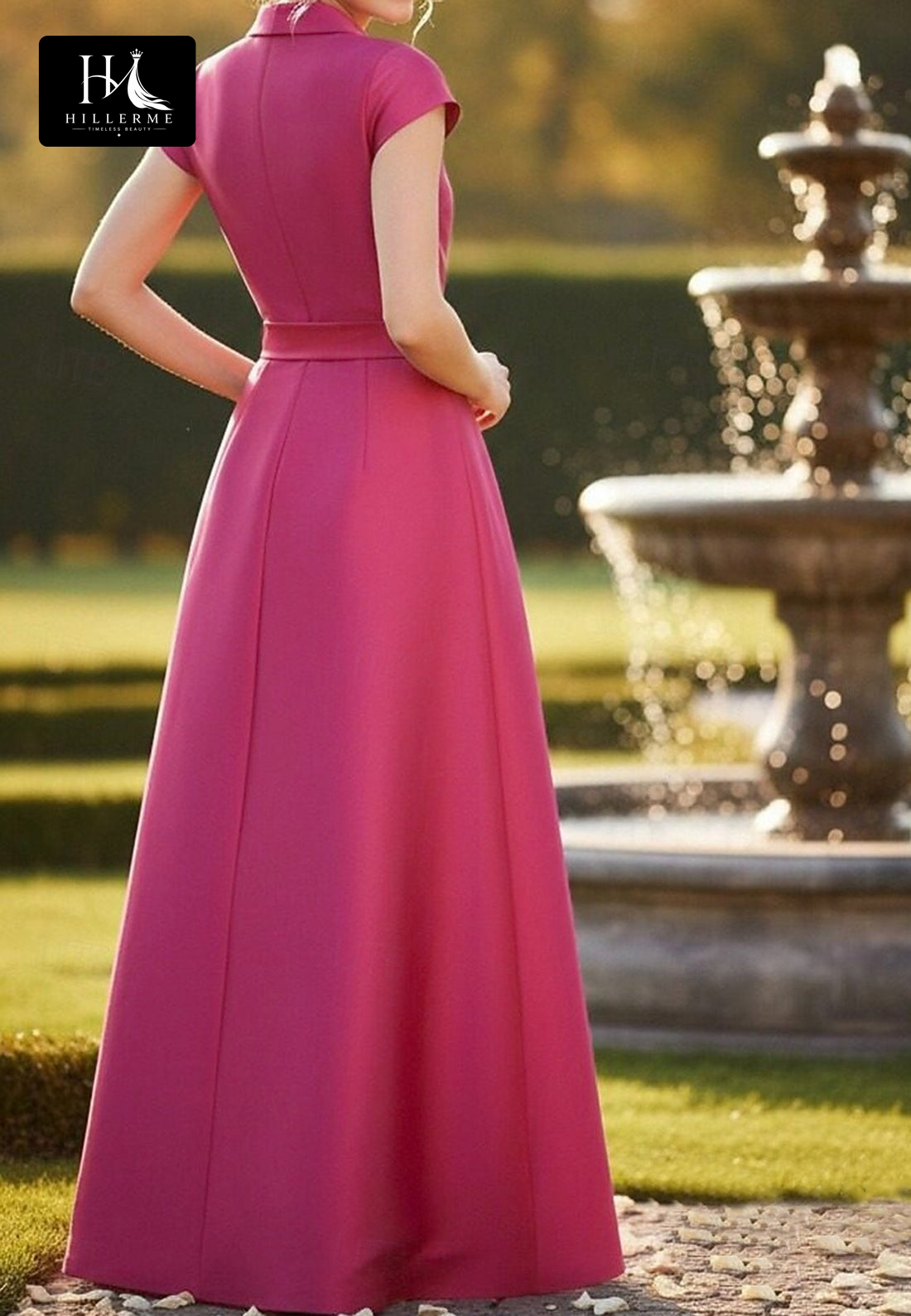 V-Neck Cap-Sleeve Satin Pleated Floor-Length A-Line Mother of the Bride Dress