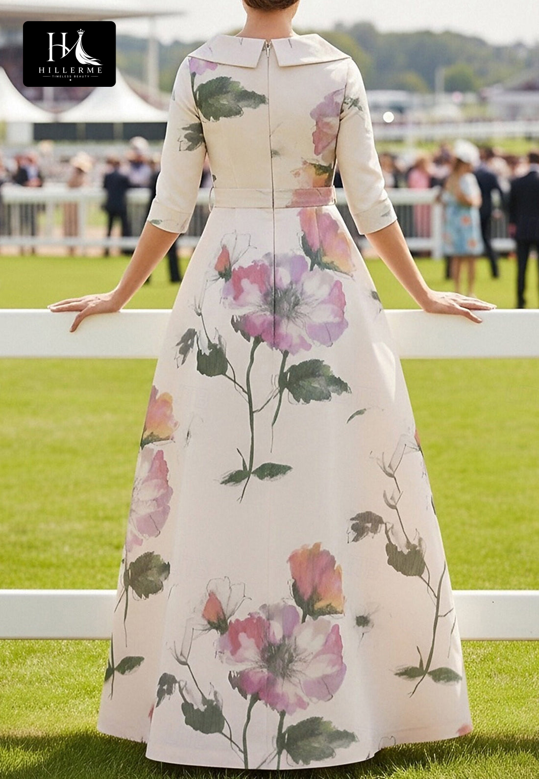 V-Neck Half-Sleeve Print Satin Floor-Length A-Line Mother of the Bride Dress