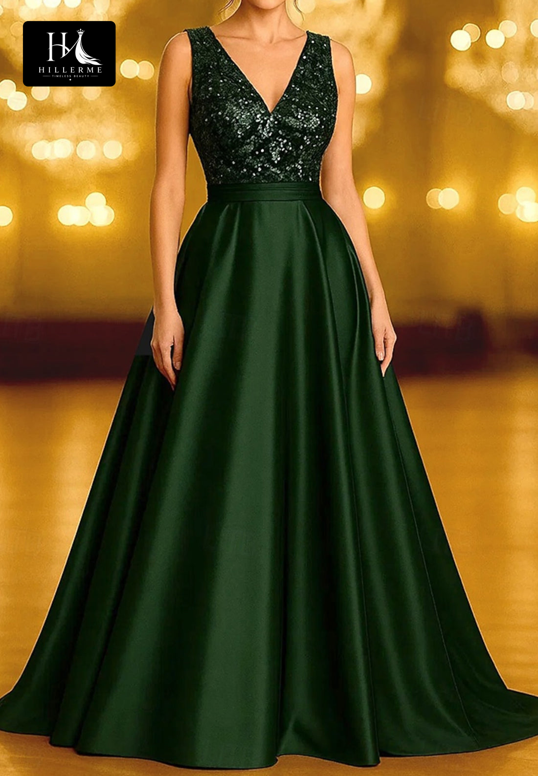 Sleek Sleeveless Sequined Satin Pleated A-Line Floor-Length Mother of the Bride Dress