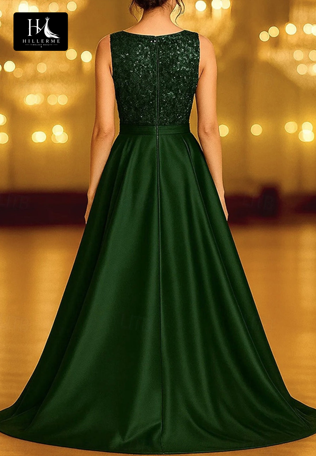 Sleek Sleeveless Sequined Satin Pleated A-Line Floor-Length Mother of the Bride Dress