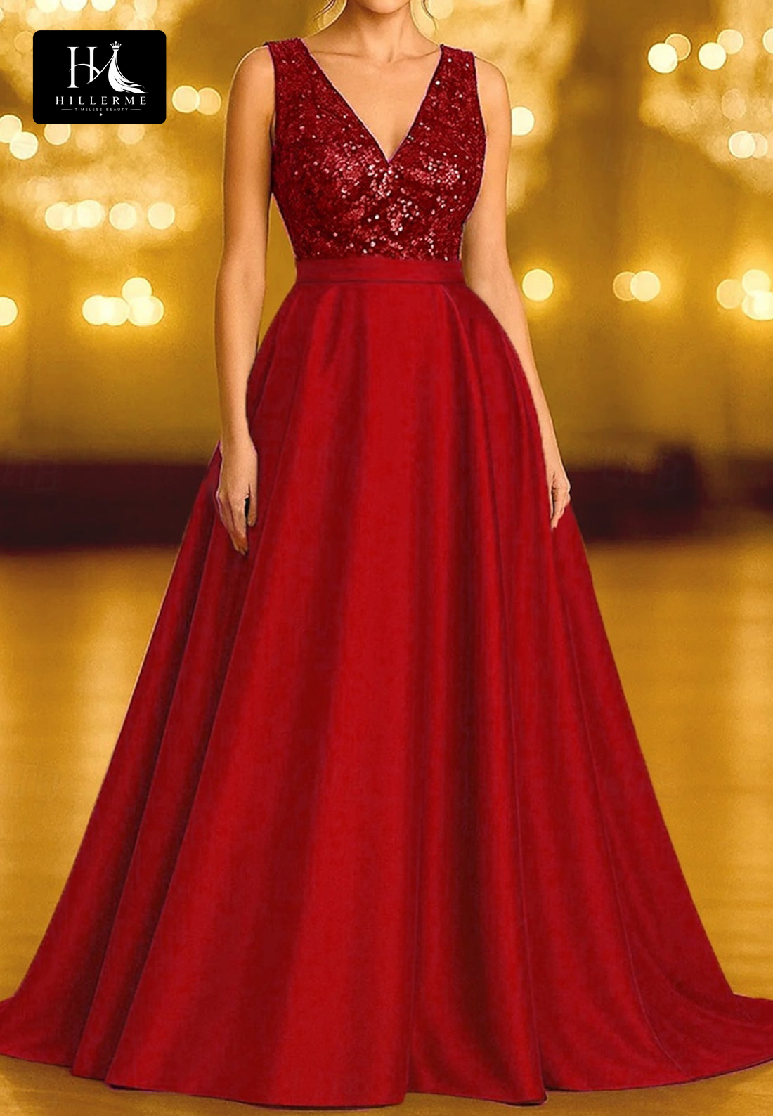 Sleek Sleeveless Sequined Satin Pleated A-Line Floor-Length Mother of the Bride Dress