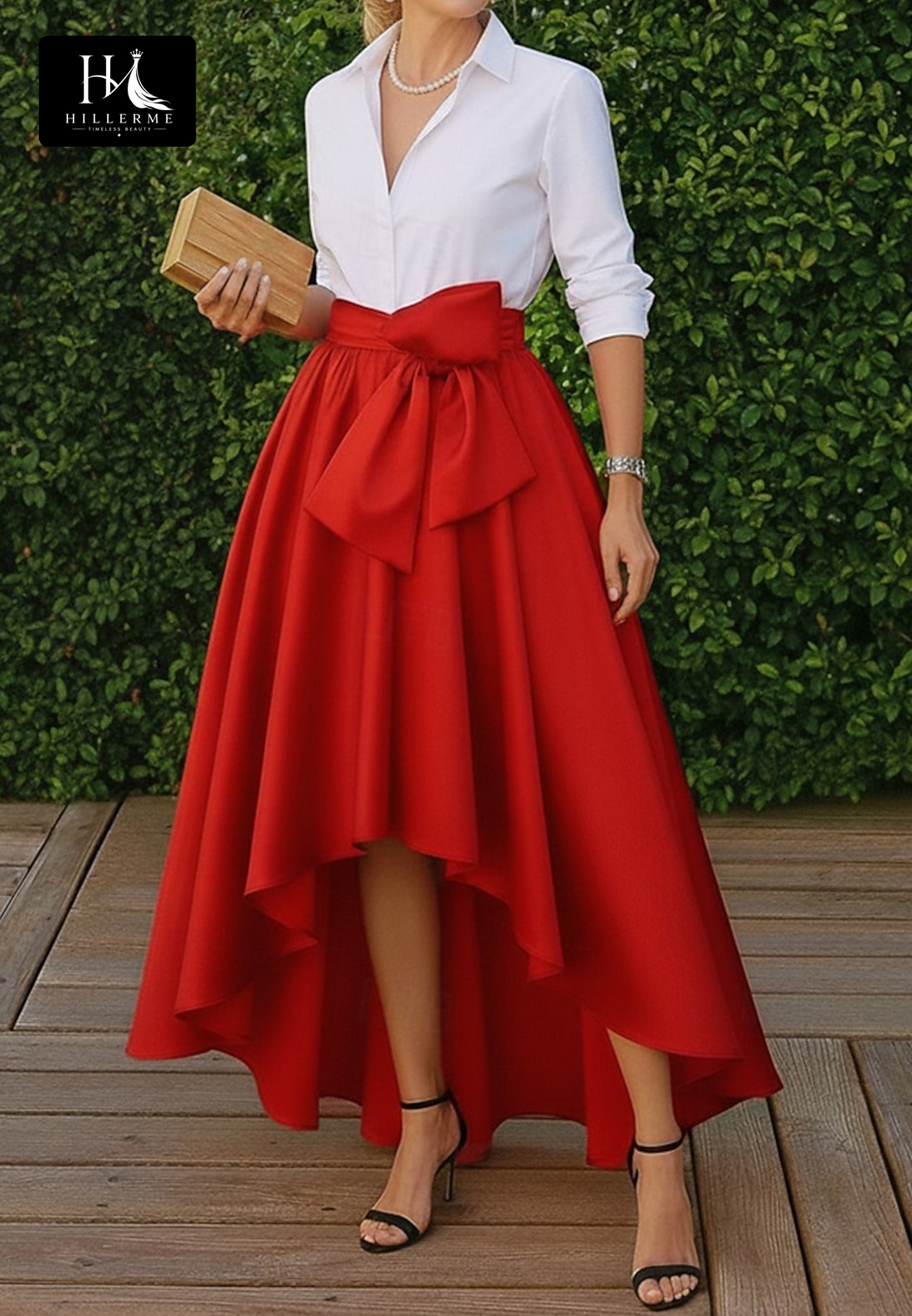 Two-Tone Satin Pleated High-Low A-Line Gown with Collared V-Neck for Mother of the Bride
