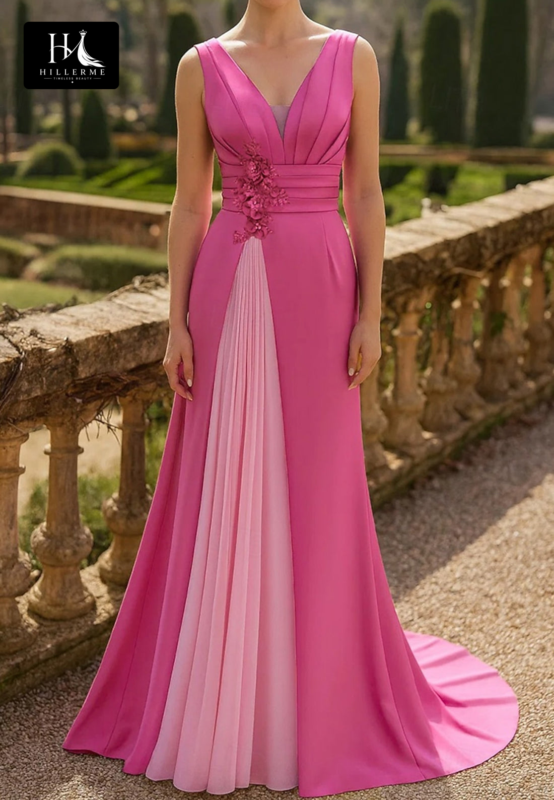 Sleek Floor-Length A-Line Gown with Deep V-Neck and Sequined Satin-Chiffon Blend for Mother of the Bride