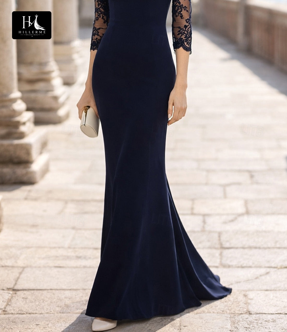 Strapless 3/4-Sleeve Mother of the Bride Gown with Appliqué Satin and Tulle Mermaid Design