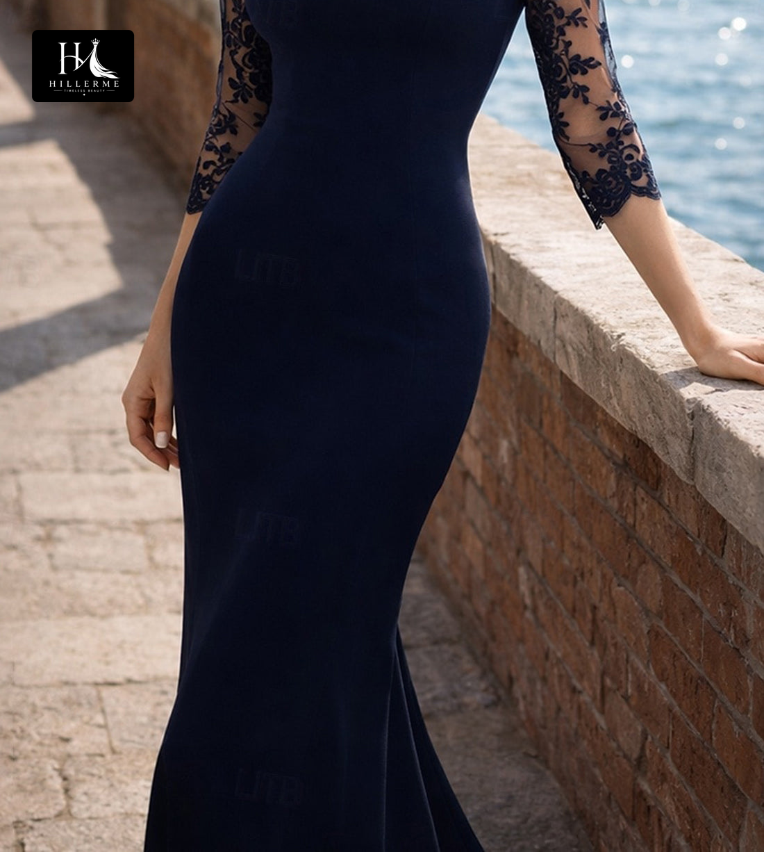 Strapless 3/4-Sleeve Mother of the Bride Gown with Appliqué Satin and Tulle Mermaid Design