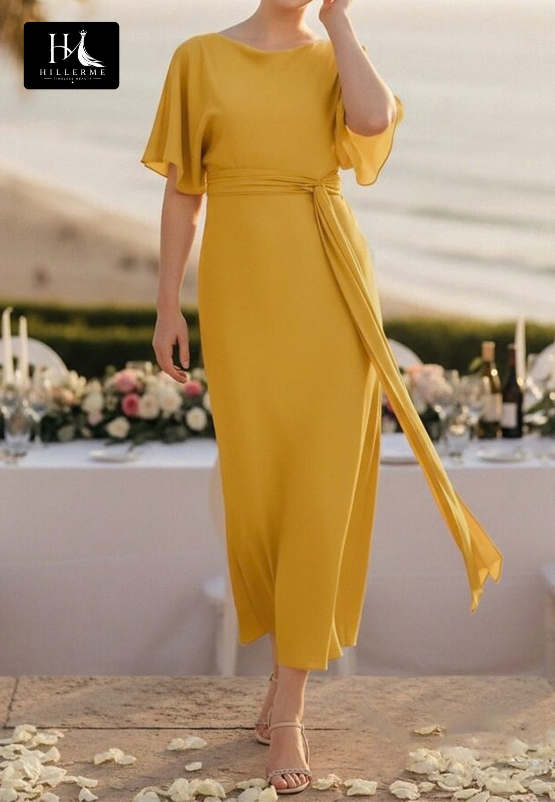 Strapless Scoop-Neck Mermaid Gown with Chiffon Pleating and Ankle-Length Fit for Mother of the Bride
