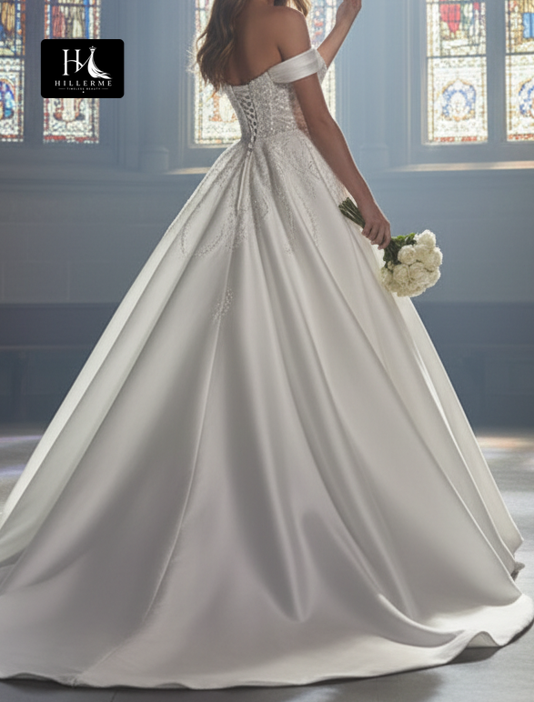 Sleeveless Beaded Satin A-Line Wedding Dress with Sweetheart Neckline and Train