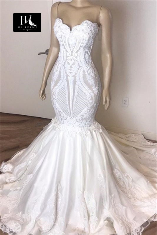 Sweetheart Neckline Satin Trumpet Mermaid Wedding Dress with Lace Appliqués